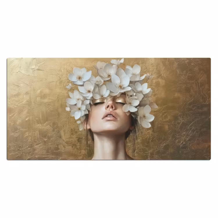 Gezicht - Bloemen - Goud - Abstract Muismat XXL klein -3d_leeg
