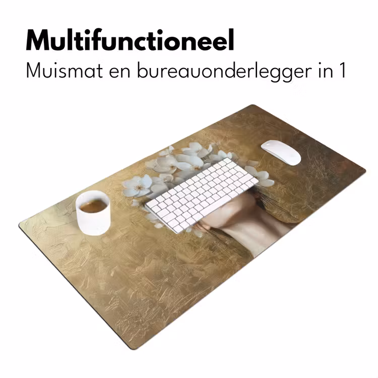 Gezicht - Bloemen - Goud - Abstract Muismat XXL klein -sfeer4