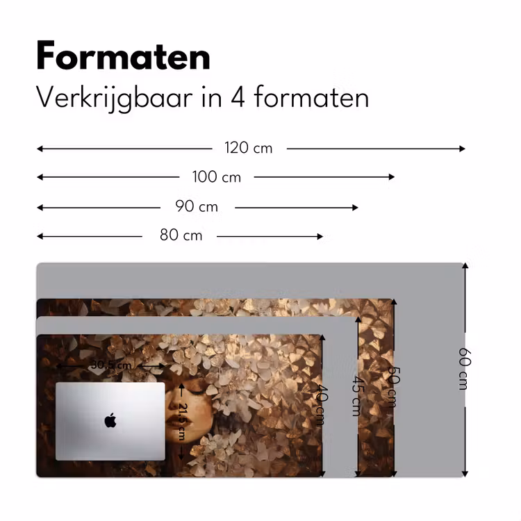 Gezicht - Vrouwe - Bladeren - Penseelstreken Muismat XXL klein -sfeer5