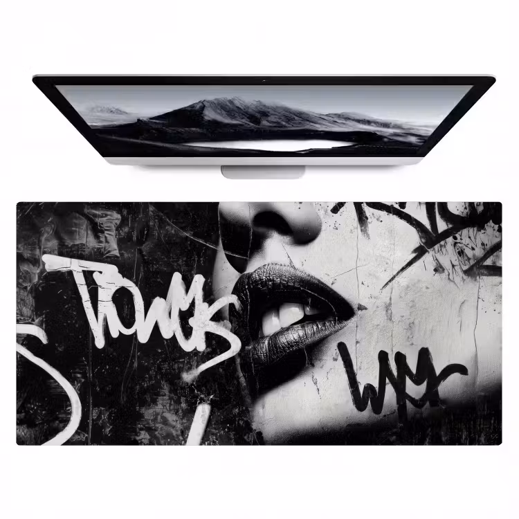 Gezicht - Mond - Graffiti - Zwart Muismat XXL klein -zzz3d