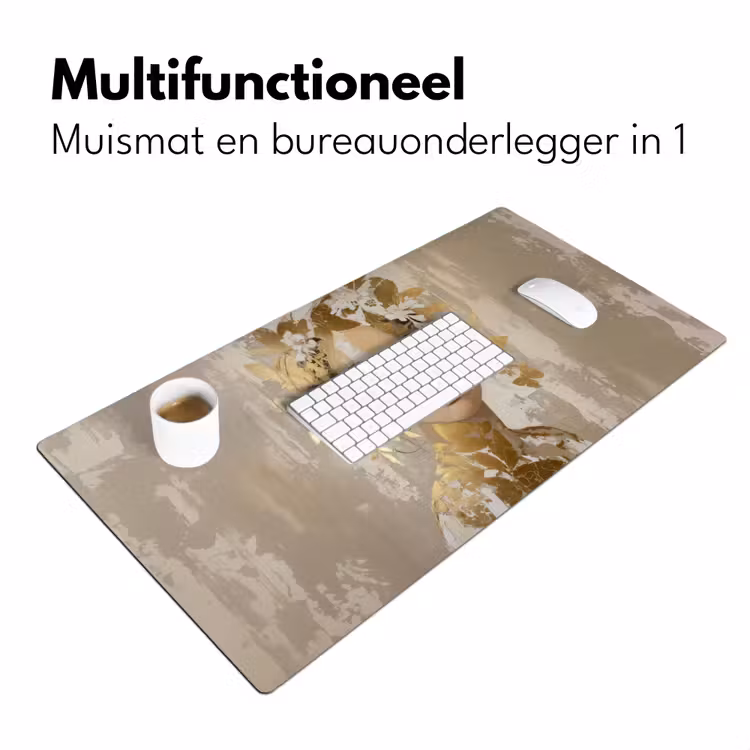 Gezicht - Vrouw - Bladeren - Goud Muismat XXL klein -sfeer4