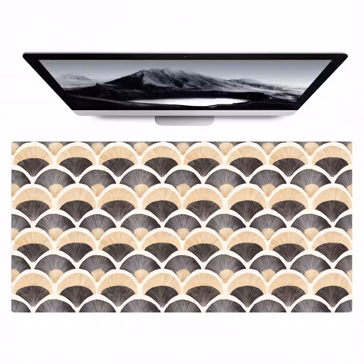 Waaier - Patroon - Zwart - Beige Muismat XXL klein 681 -zzz3d