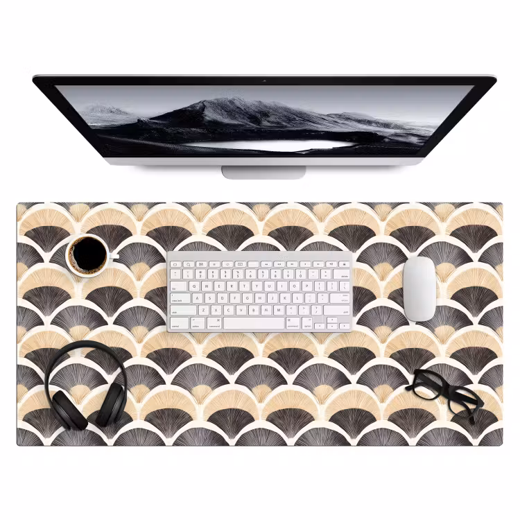 Waaier - Patroon - Zwart - Beige Muismat XXL klein 681 -3d