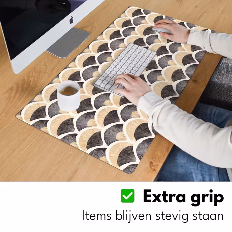 Waaier - Patroon - Zwart - Beige Muismat XXL klein 681 -sfeer3