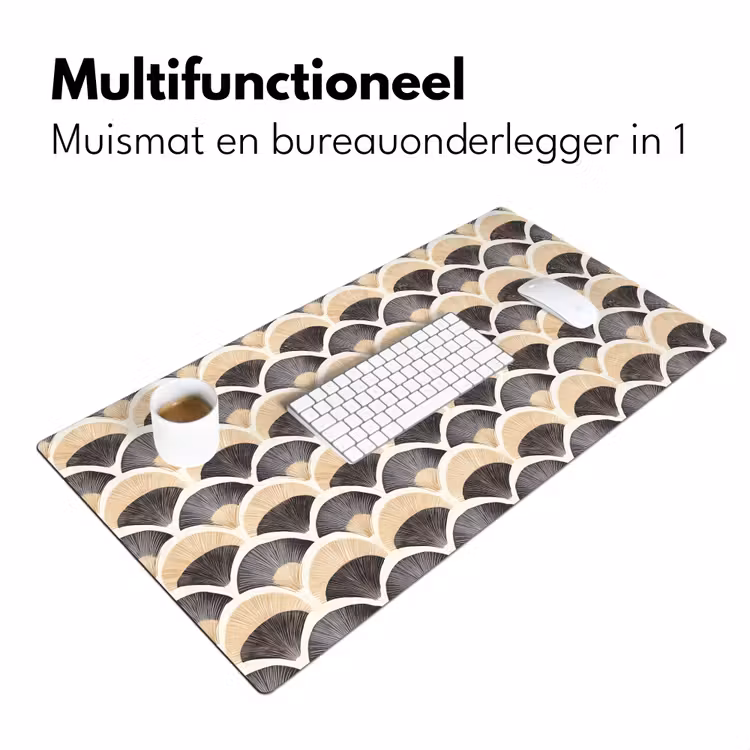 Waaier - Patroon - Zwart - Beige Muismat XXL klein 681 -sfeer4