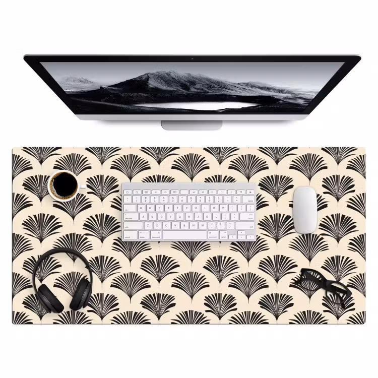 Waaiers - Botanisch - Zwart - Beige Muismat XXL klein 681 -3d
