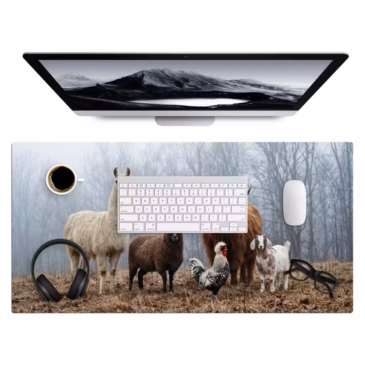 Boerderijdieren - Groep - Mist - Natuur - Rustiek Muismat XXL klein -3d
