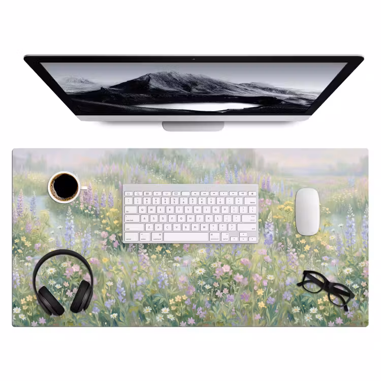 Bloemenveld - Heuvels - Kleurrijk Muismat XXL klein -3d