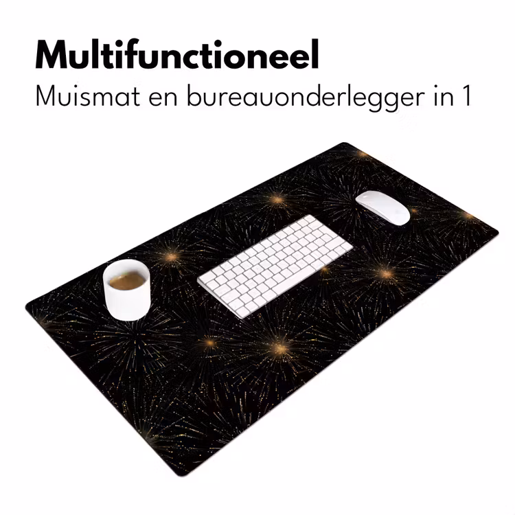 Vuurwerk - Patroon - Feestelijk - Goud - Zwart Muismat XXL klein 681 -sfeer4