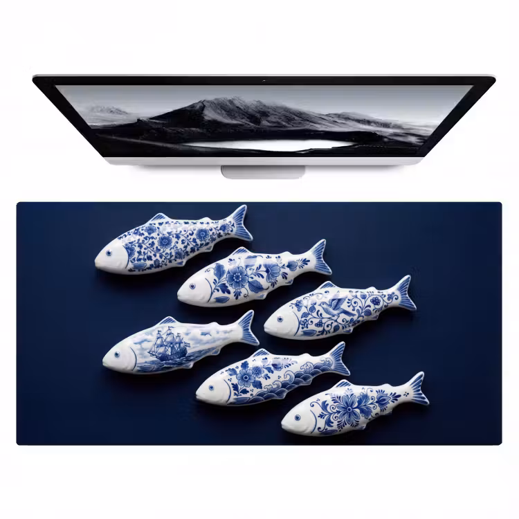Vissen - Delfts - Blauw - Keramiek Muismat XXL klein -zzz3d
