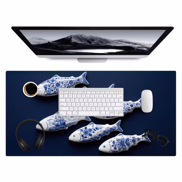 Vissen - Delfts - Blauw - Keramiek Muismat XXL klein -3d