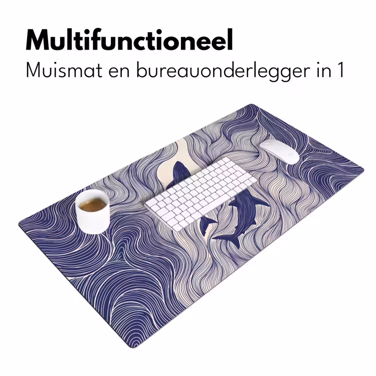 Vis - Oceaan - Lijntekening - Blauw - Dieren Muismat XXL klein -sfeer4