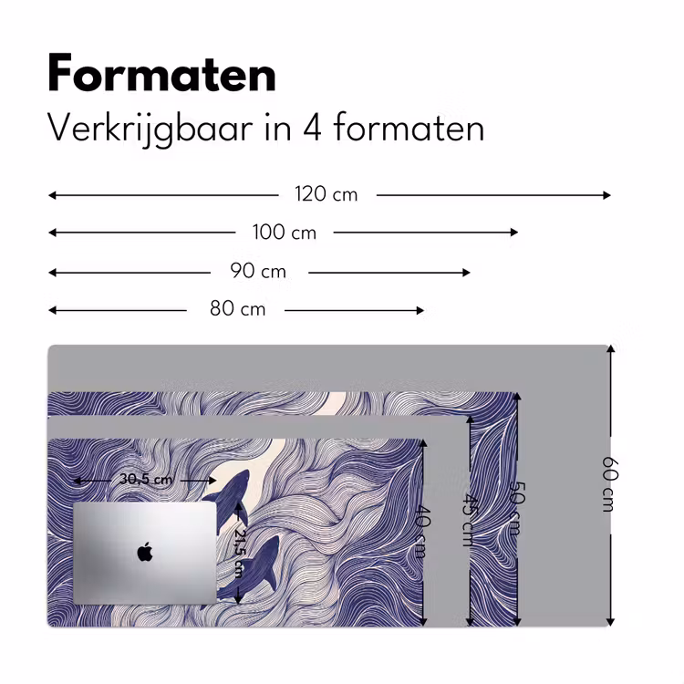 Vis - Oceaan - Lijntekening - Blauw - Dieren Muismat XXL klein -sfeer5