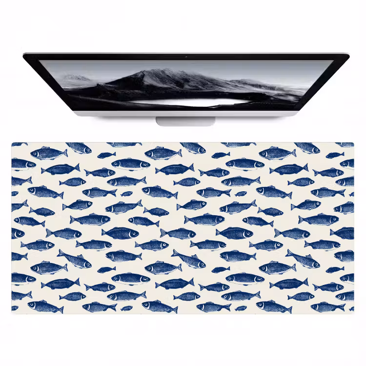 Vissen - Patroon - Blauw - Wit Muismat XXL klein 681 -zzz3d