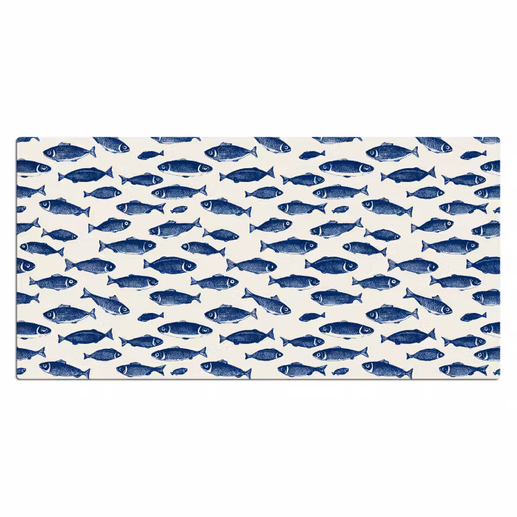 Vissen - Patroon - Blauw - Wit Muismat XXL klein 681 -3d_leeg