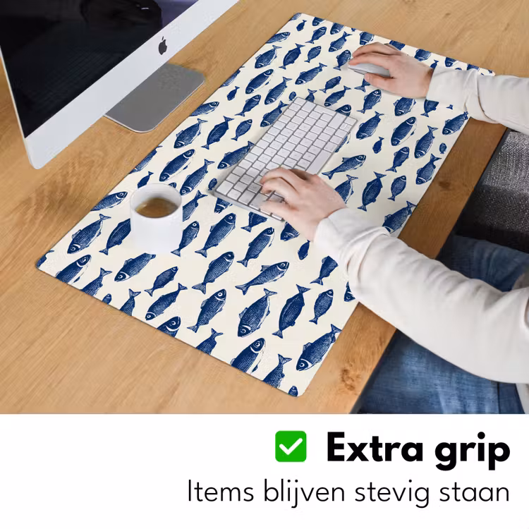 Vissen - Patroon - Blauw - Wit Muismat XXL klein 681 -sfeer3