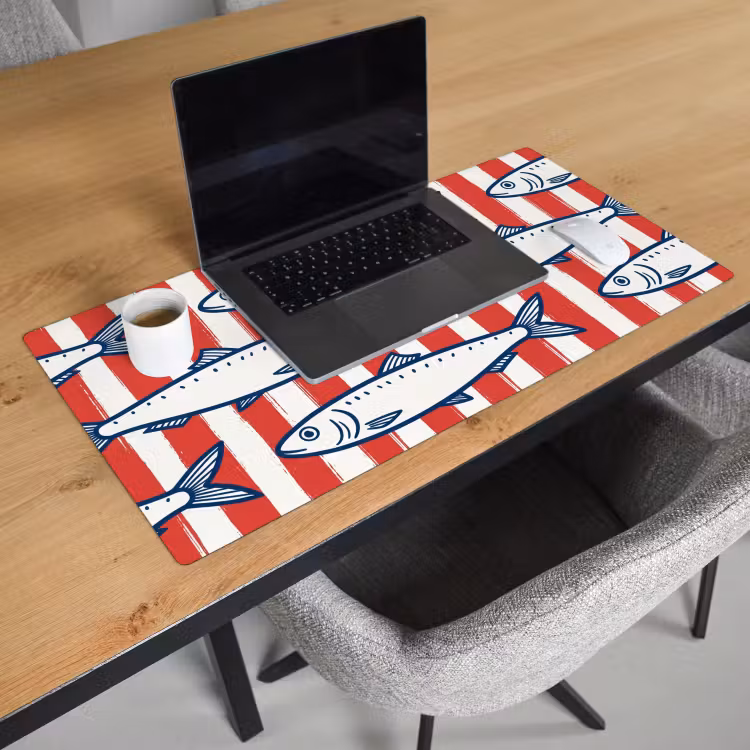Vis - Patroon - Strepen - Illustratie - Rood Muismat XXL klein -sfeer1