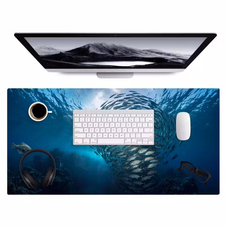 Vis - School - Oceaan - Natuur - Blauw Muismat XXL klein -3d