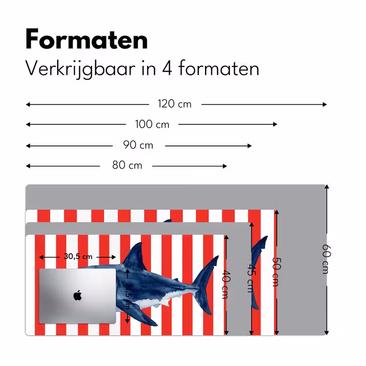 Vis - Haai - Zee - Illustratie - Blauw Muismat XXL klein -sfeer5