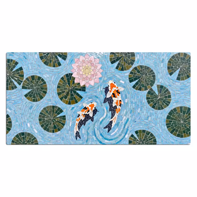 Vis - Water - Natuur - Mozaïek - Blauw Muismat XXL klein -3d_leeg