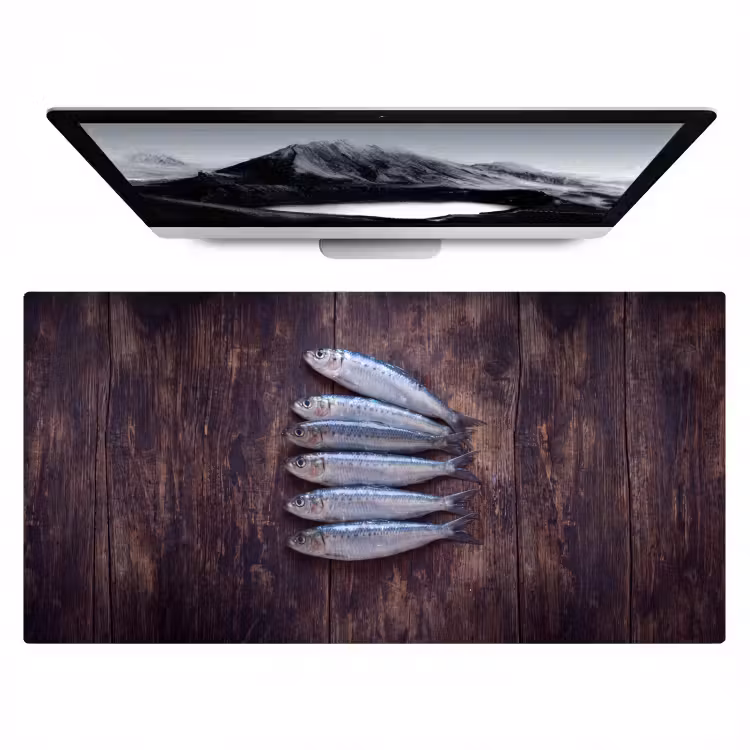 Desk Mat - Fish - Wood - Food - Vis - Hout - Eten Muismat XXL klein