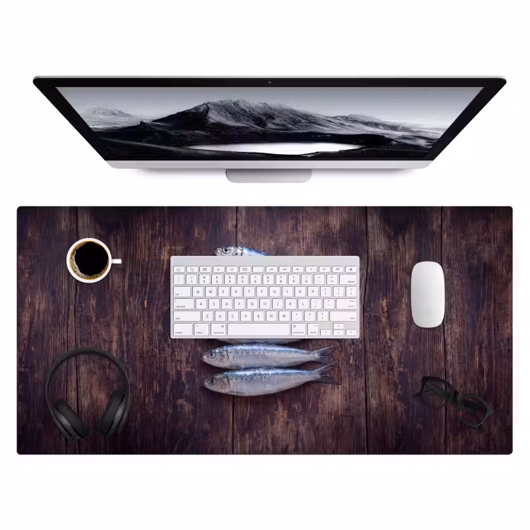 Desk Mat - Fish - Wood - Food - Vis - Hout - Eten Muismat XXL klein