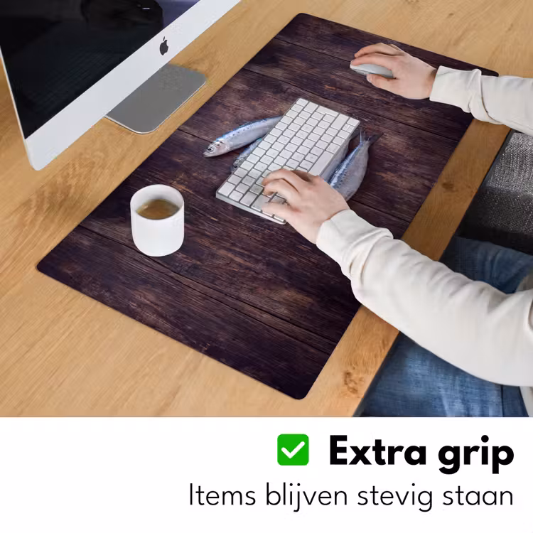 Desk Mat - Fish - Wood - Food - Vis - Hout - Eten Muismat XXL klein
