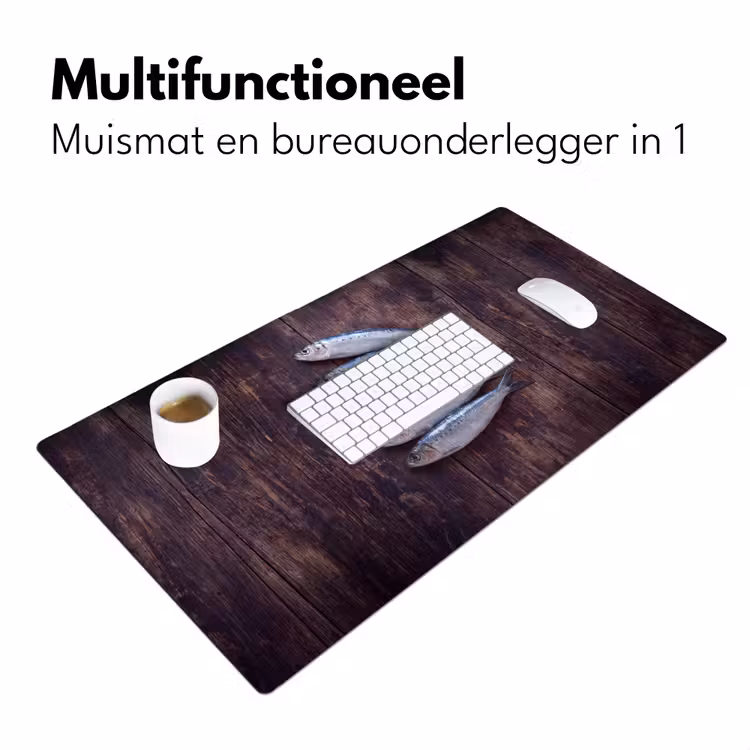 Desk Mat - Fish - Wood - Food - Vis - Hout - Eten Muismat XXL klein