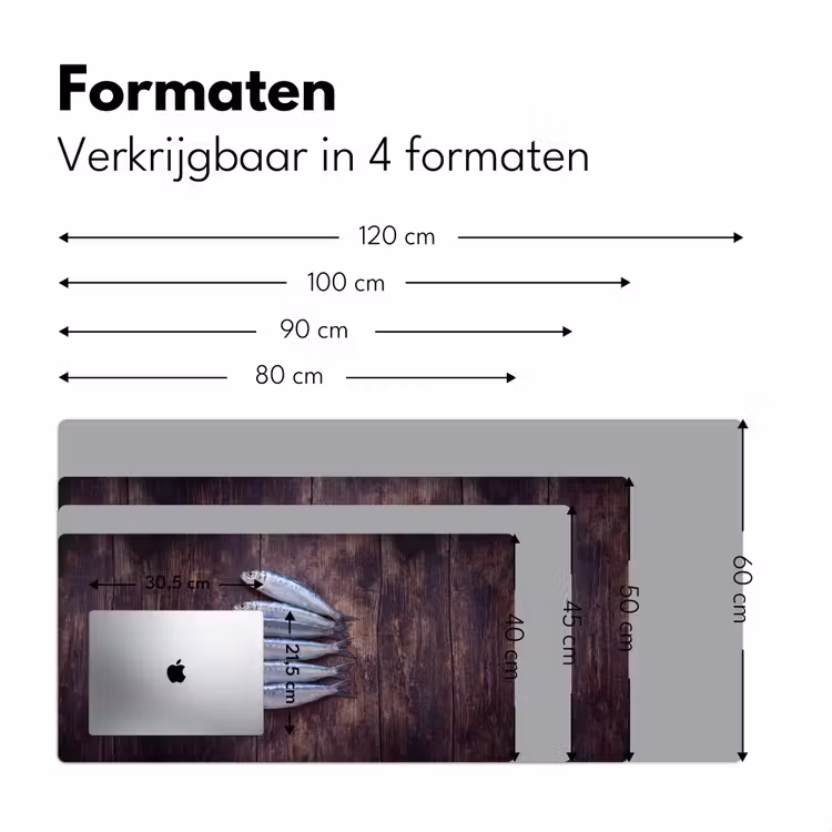 Desk Mat - Fish - Wood - Food - Vis - Hout - Eten Muismat XXL klein