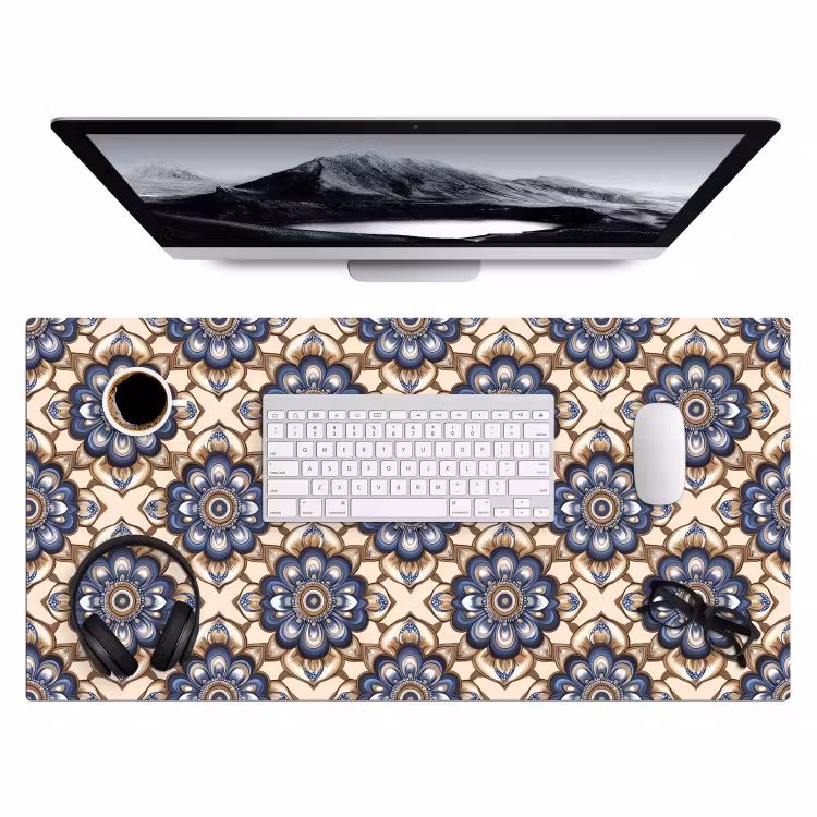 Floraal - Ornament - Blauw Muismat XXL klein 681 -3d