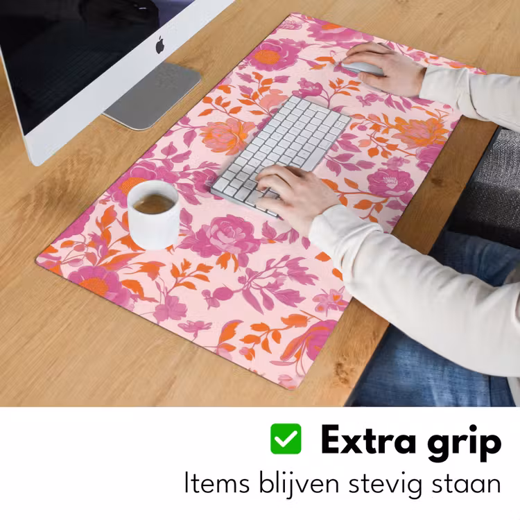 Bloemenpatroon - Roze - Oranje - Bloemen Muismat XXL klein -sfeer3