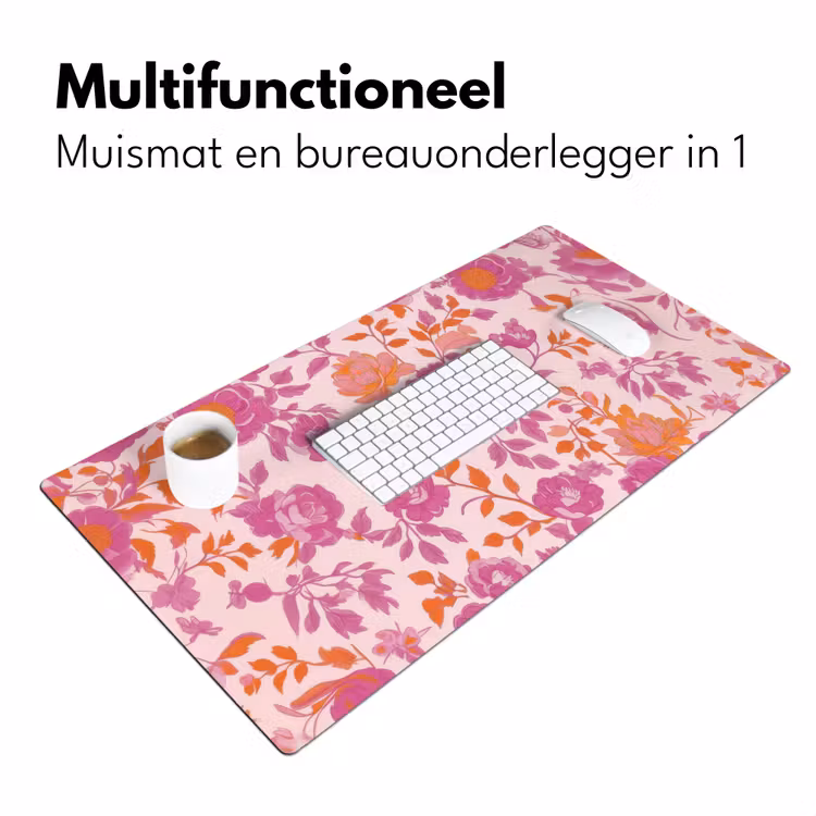 Bloemenpatroon - Roze - Oranje - Bloemen Muismat XXL klein -sfeer4