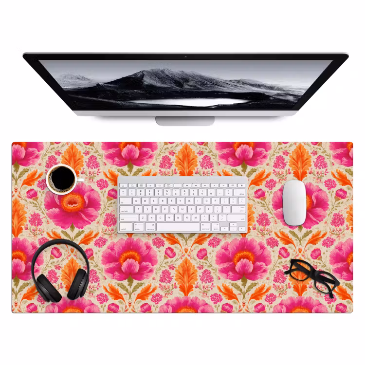Bloemen - Barok - Roze - Oranje Muismat XXL klein 681 -3d