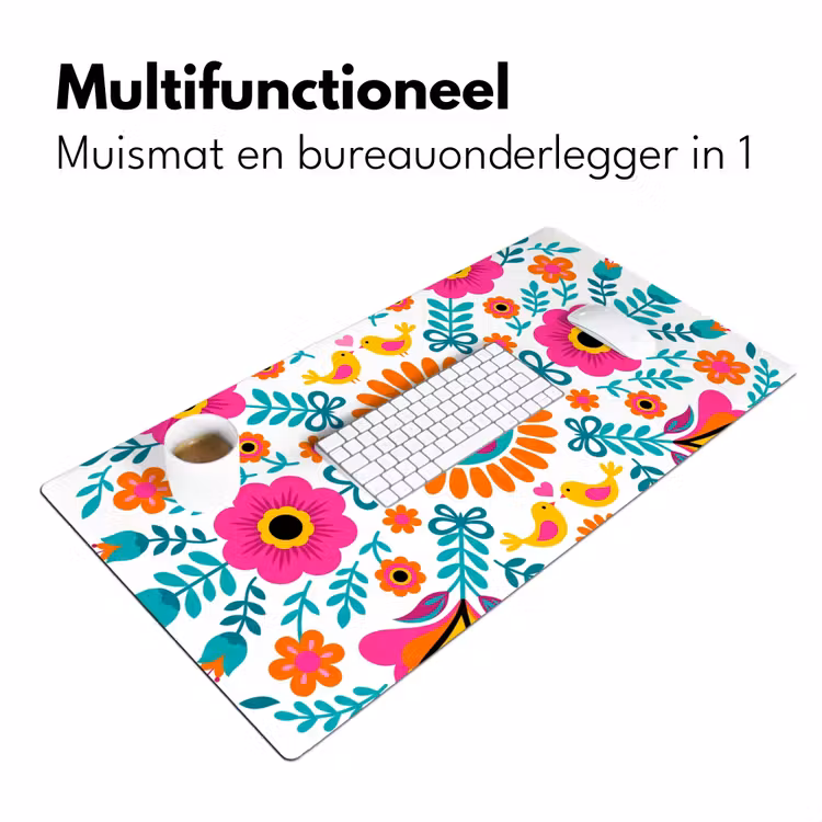 Bloemen - Vogel - Patroon - Kleurrijk - Modern Muismat XXL klein -sfeer4
