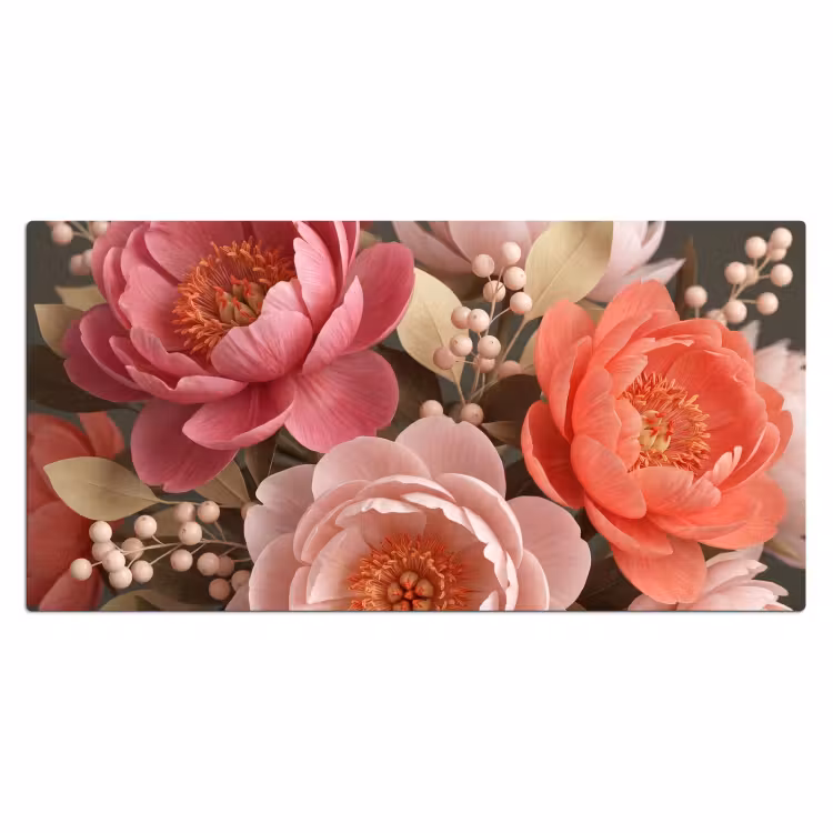 Bloemen - Bloesem - Zacht - Koraal - Decoratie Muismat XXL klein -3d_leeg