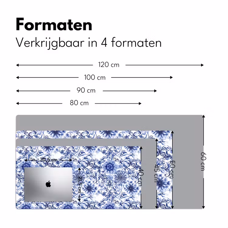 Bloemen - Blauw - Patroon - Wit Muismat XXL klein 681 -sfeer5