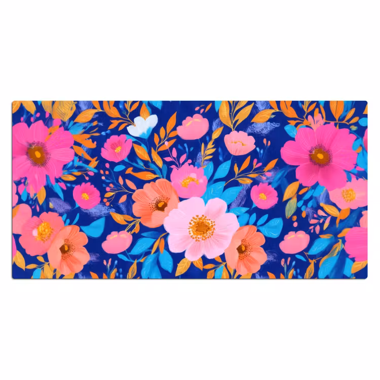 Bloemen - Blauw - Roze Muismat XXL klein -3d_leeg