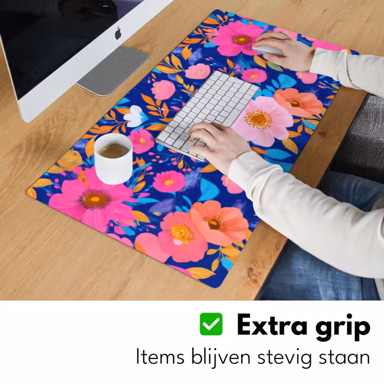 Bloemen - Blauw - Roze Muismat XXL klein -sfeer3