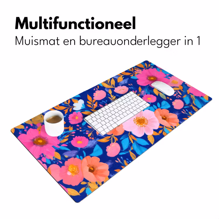 Bloemen - Blauw - Roze Muismat XXL klein -sfeer4