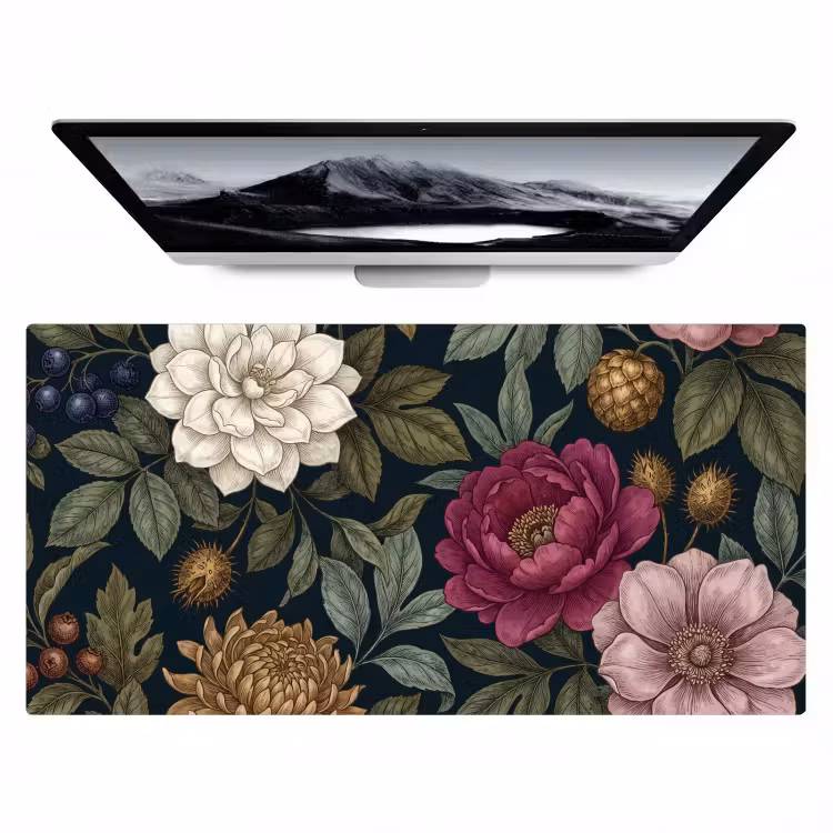 Bloemen - Botanisch - Illustratie - Donker - Vintage Muismat XXL klein -zzz3d