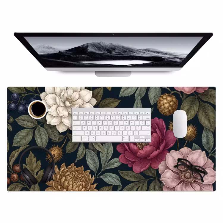 Bloemen - Botanisch - Illustratie - Donker - Vintage Muismat XXL klein -3d