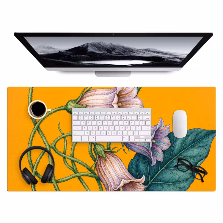 Desk Mat - Flowers - Botanical - Yellow - Bloemen - Botanisch - Geel Muismat XXL klein