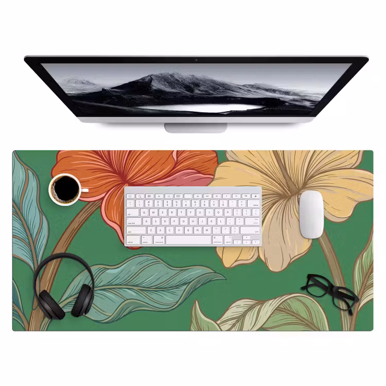 Desk Mat - Flowers - Greenery - Illustration - Bloemen - Groen - Illustratie Muismat XXL klein
