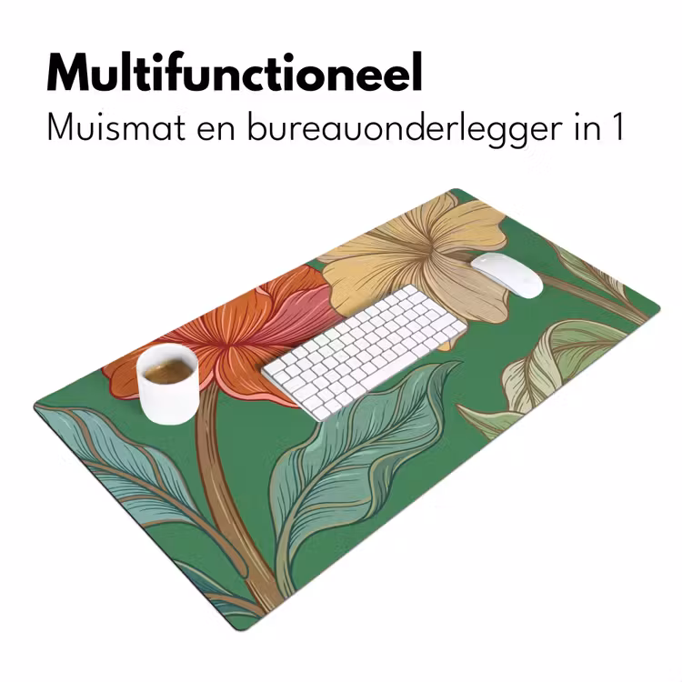Desk Mat - Flowers - Greenery - Illustration - Bloemen - Groen - Illustratie Muismat XXL klein
