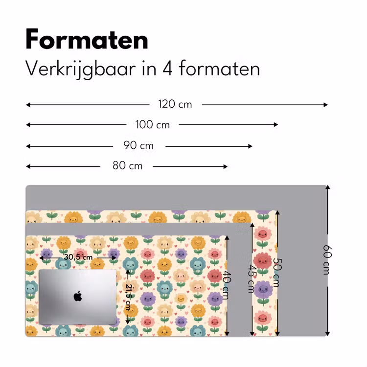 Bloemen - Hartjes - Kleurrijk Muismat XXL klein 681 -sfeer5