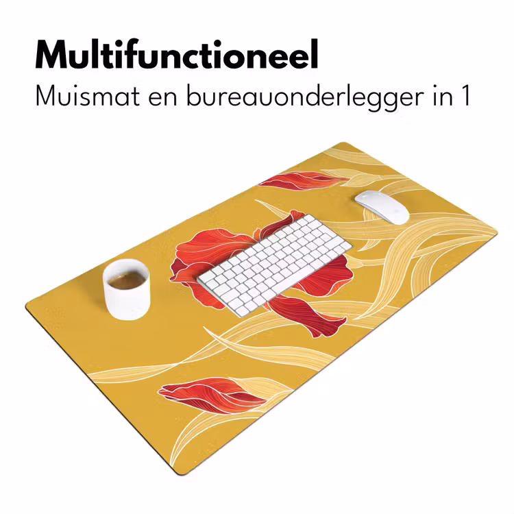 Desk Mat - Flowers - Illustration - Red - Bloemen - Illustratie - Rood Muismat XXL klein