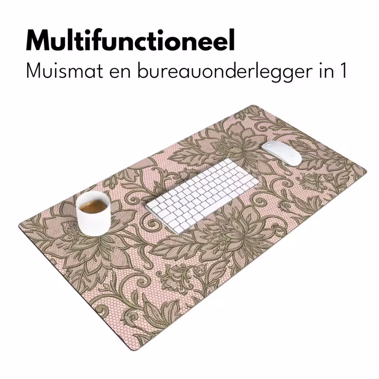 Bloemen - Kant - Patroon - Klassiek - Groen Muismat XXL klein -sfeer4