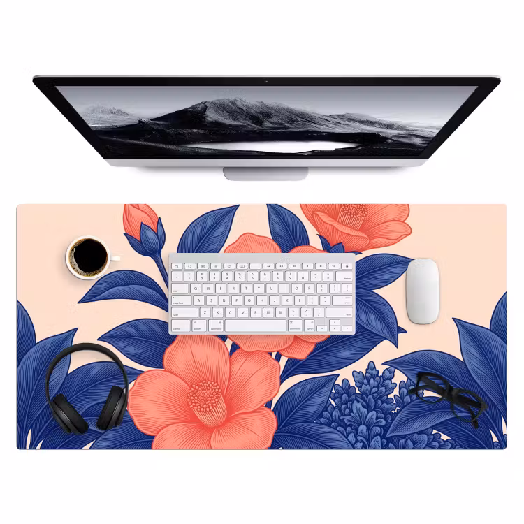 Desk Mat - Flowers - Leaves - Botanical - Bloemen - Bladeren - Botanisch Muismat XXL klein