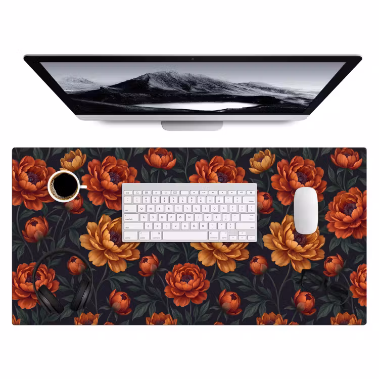 Bloemen - Bladeren - Natuur - Modern - Oranje Muismat XXL klein -3d