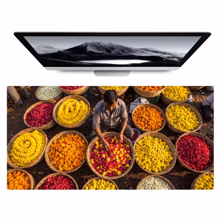 Desk Mat - Flowers - Market - Colorful - Bloemen - Markt - Kleurrijk Muismat XXL klein